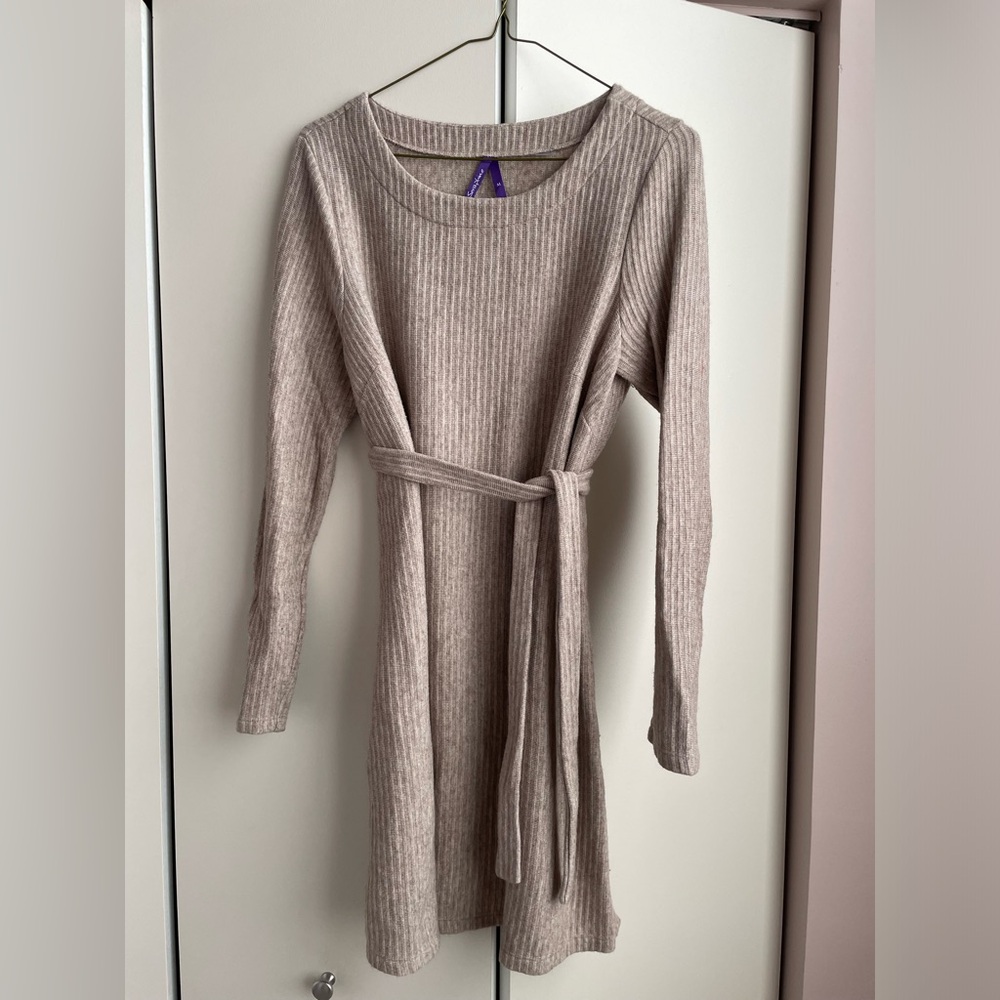 Seraphine Taupe Ribbed Scoop Neck Maternity Sweater Dress